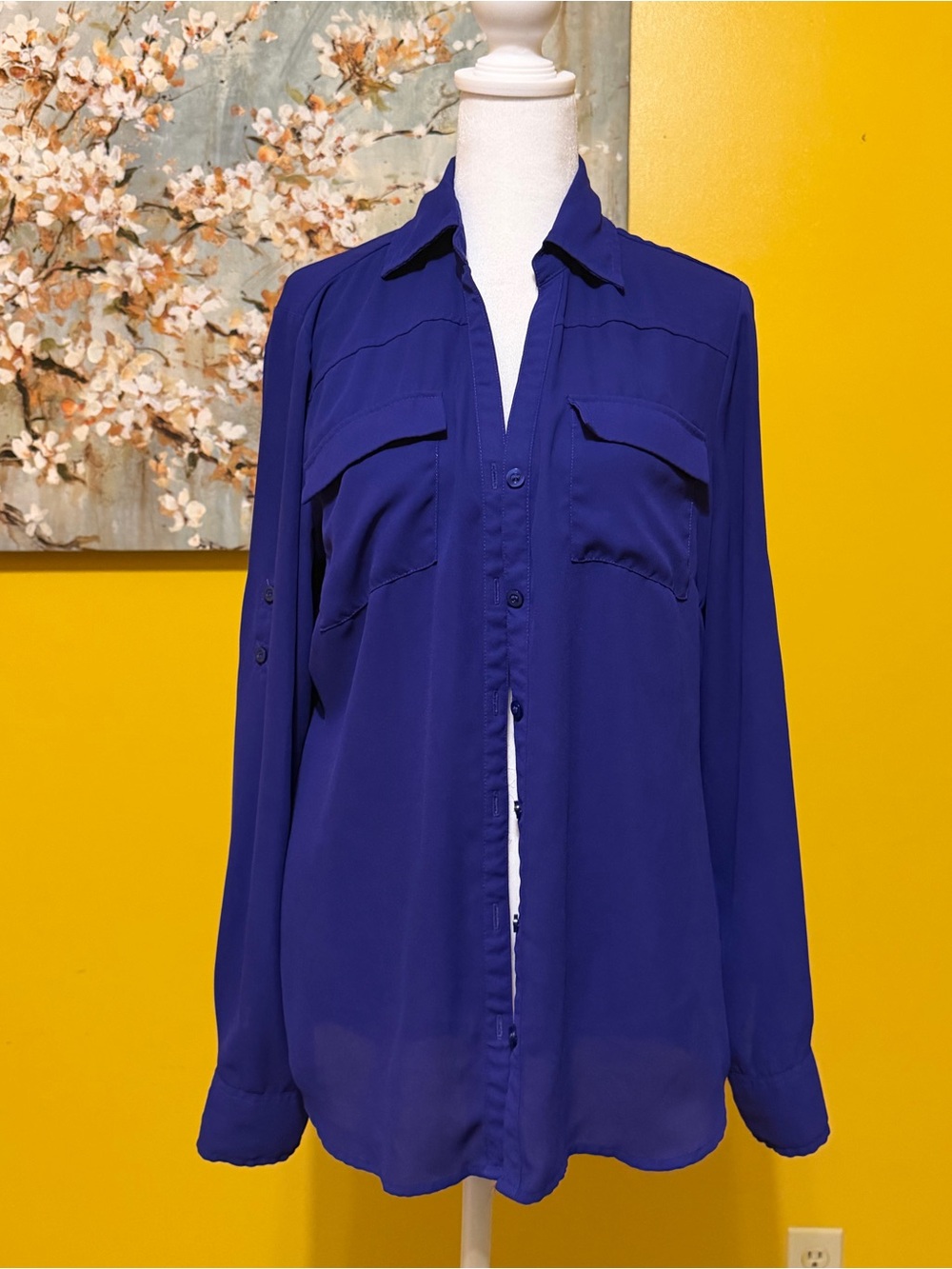 New York & Company Royal Blue Button-Front Shirt